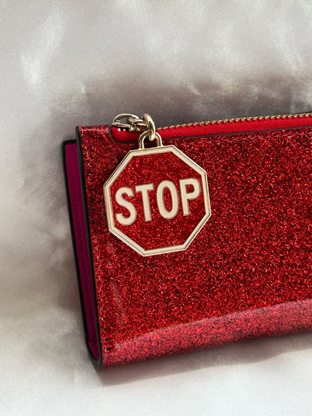 Kate Spade New York Detour Red Glitter Patent Leather Small Slim Bifold Wallet - Picture 3 of 7